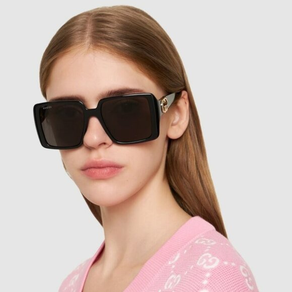 Gucci GG1692S 001 BRAND NEW Sunglasses Black Grey Square Women - Picture 1 of 10